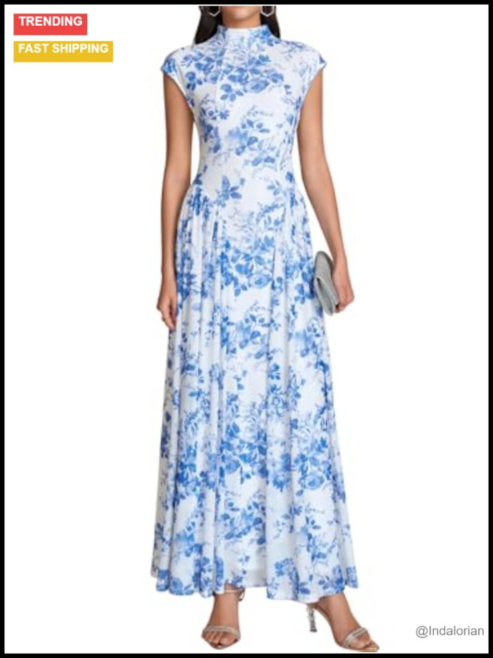 Women's Floral Maxi Dress Mock Neck A-Line Formal Wedding Guest
